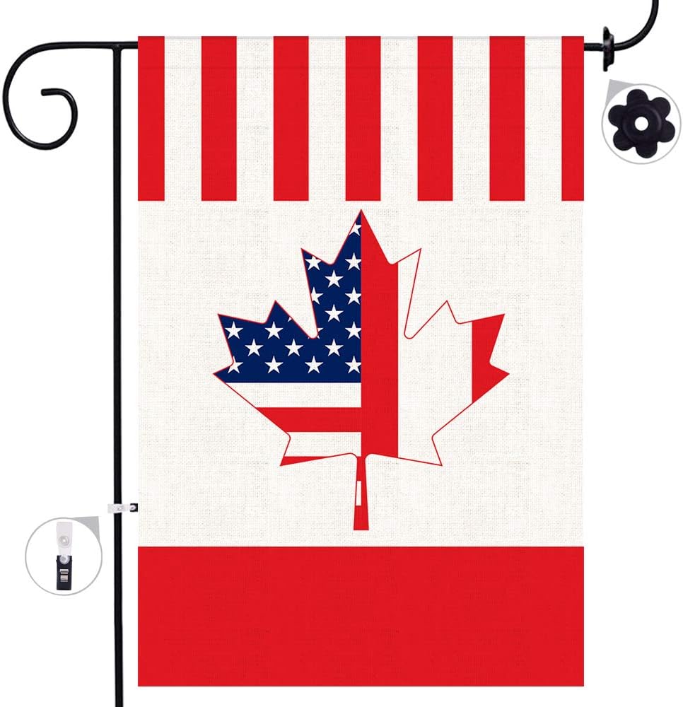 Bonsai Tree Canadian Garden Flag, Double Sided American Canadian Combination Burlap