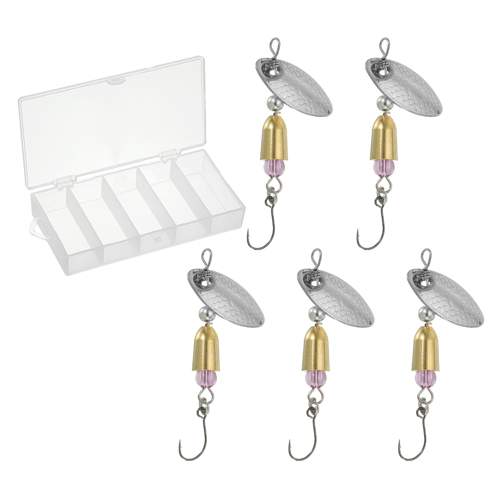 PATIKIL 5 Pack Silver Tone Metal Spinnerbait, 5.5g, 60mm, Single Hook Trout Spinners, Casting Fishing Lures, Spinner Baits, Tackle for Freshwater Saltwater Fishing