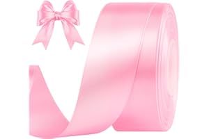 CLUEWR 1-1/2 Inches 50 Yards Pink Satin Ribbon, Solid Fabric Ribbon Roll for Flower Bouquets, Gift Wrapping, Wedding, Handmade Crafts
