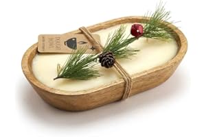DOUGH BOWL CANDLE COMPANY Dough Bowl Candle Co. Christmas Tree Soy Candle - 3 Wick Rustic Farmhouse Decor Odor Eliminator in Ornamental Wooden Bowls, 20 Ounce All-Natural Gifts for Women and Men, Wooden Decor Dough Bowls