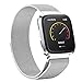 iGK For Fitbit Versa Bands, Stainless Steel Milanese Loop Metal Mesh Bracelet Sport Strap with Unique Magnet Lock Wristbands Replacement Band for Fitbit Versa Silver Large