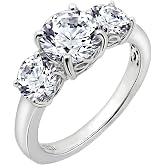 Amazon Essentials Platinum or Gold Plated Sterling Silver Round 3-Stone Ring made with Infinite Elements Cubic Zirconia (previously Amazon Collection)