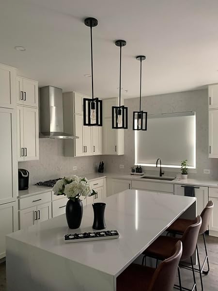 DOLAIMY HOUSE 3 PACK 1 LIGHT HANGING INDUSTRIAL KITCHEN ISLAND PENDANT LIGHT LANTERN FARMHOUSE METAL CAGE,BLACK FINISH RUSTIC GEOMETRIC LIGHT FOR OVER SINK LIVING ROOM BEDROOM