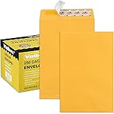 ValBox 6x9 Self Seal Catalog Security Envelopes 250 Count Small Brown Kraft Envelopes for Mailing, Storage and Organizing
