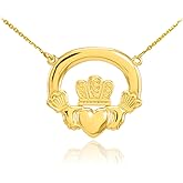 Dainty 14k Yellow Gold Celtic Irish Claddagh Heart Necklace
