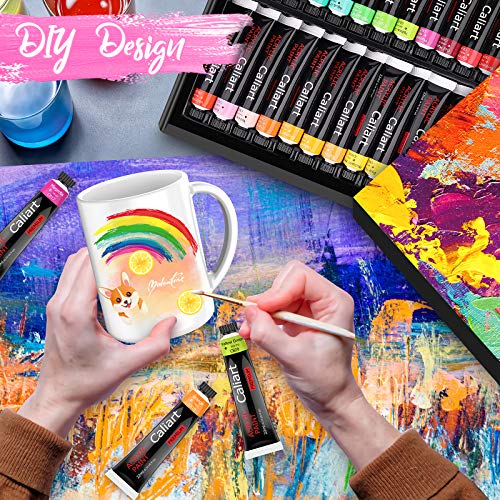 Caliart Acrylic Paint Set With 4 Brushes, 52 Vivid Colors (22 Ml/0.74