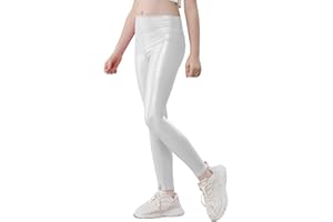 Kirinkylin Girls Metallic Leggings High Waisted Sparkly Yoga Pants Shiny Running Dance Tights for Kids Youth Teen, 2 Pack