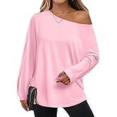 Cicy Bell Womens Oversized Off The Shoulder Tops Fall Casual Lantern Long Sleeve T Shirts Trendy Loose Fit Tunics