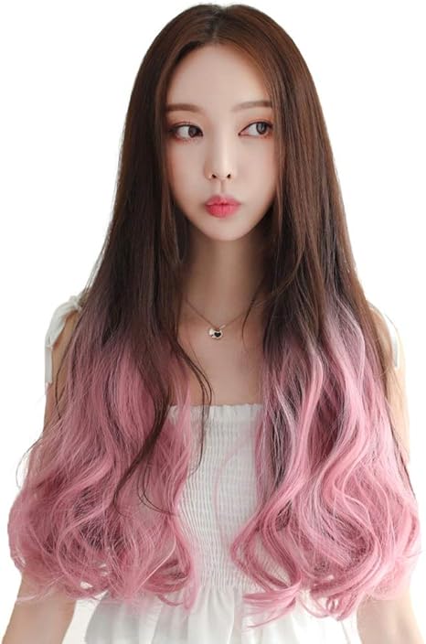 Amazon Co Jp Mdyjp 23インチロングボディウェーブ女性セルロイドウィッグオンブルダークブラウン波打った髪ブラウンピンク色 Color 01 Size 23 6inch ホーム キッチン