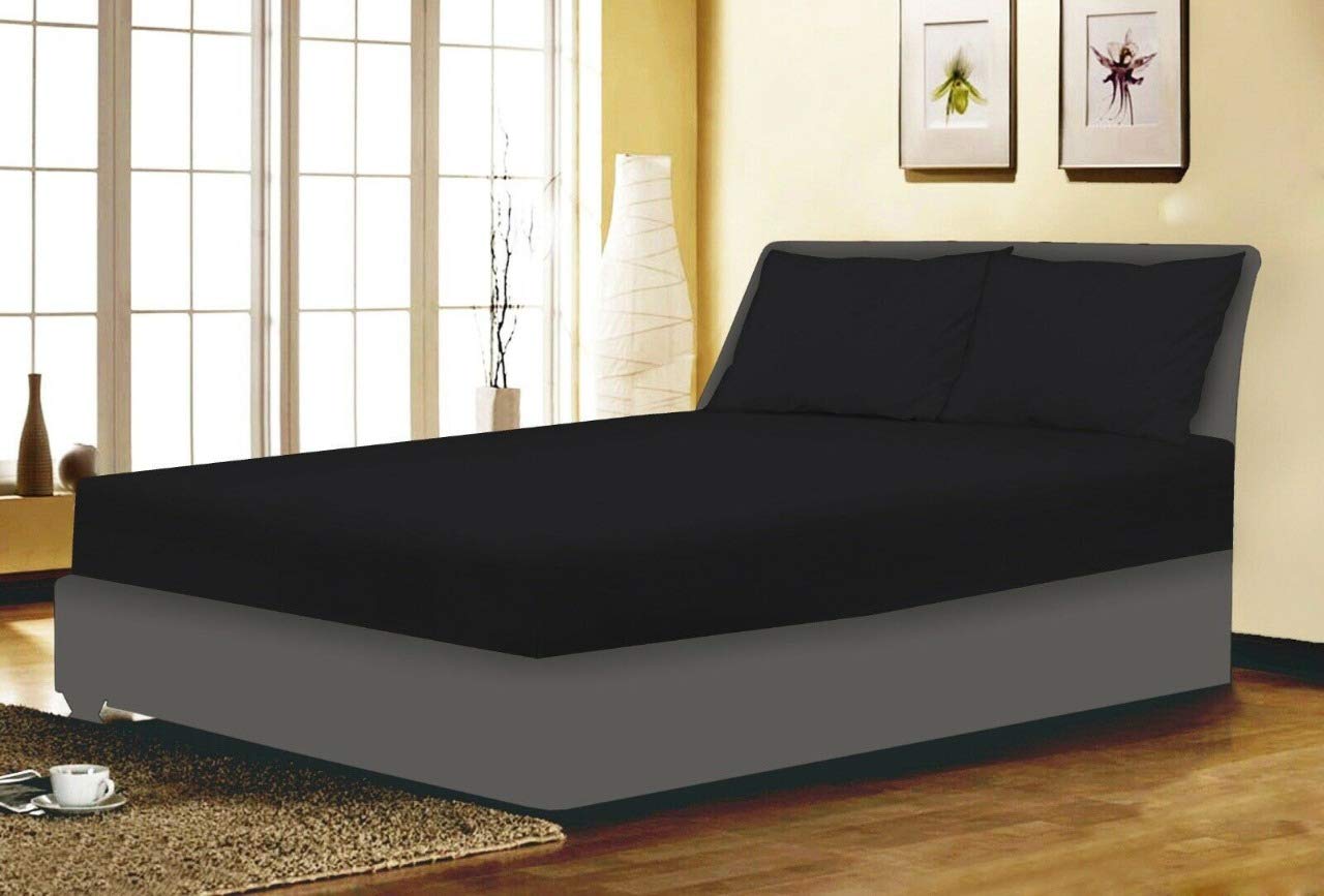 Full Fitted Sheet Bed Sheets 100% Poly Cotton Single Double King Super King Size (Black, King)