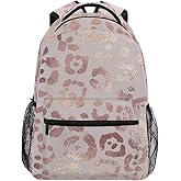 Moudou Stylish Rose Gold Leopard Backpack Middle College Student Bookbag Travel Daypack for Men Women Teens Boys Girls