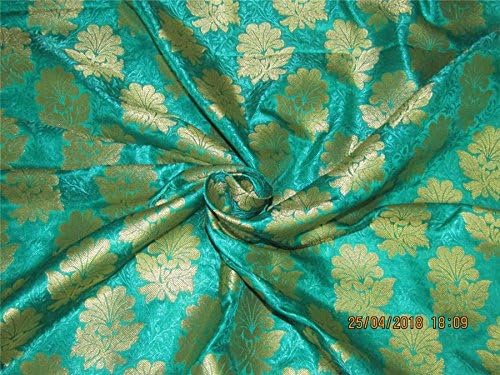 TheFabricFactory Metallic Gold Silk Brocade Fabric (Green, 44 inch)