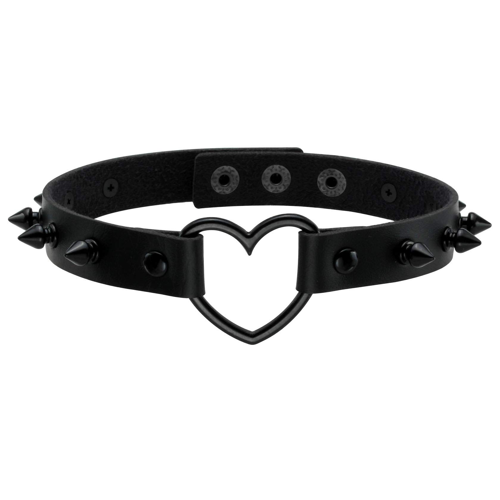 MILAKOO Punk Style Love Heart PU Leather Collar Black Choker Necklace with Rivets Spiked Accent
