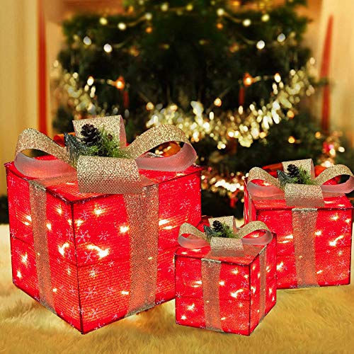 Funpeny Set Of 3 Christmas Lighted Gift Boxes 60 Led Red Christmas Box Decrations Presents Boxes With Gold Bows For Christams Tree Yard Home Indoor Outdoor Christams Decorations Pricepulse