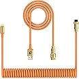 ZIYOU LANG C01 Custom Coiled USB C to A Cable with Detachable Double Sleeved Spiral Cable Extendable Spring Line Gold Aviator for PlayStation Xbox Keyboard Mouse USB Flash Drive Printer(Orange Pro)