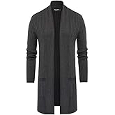 PJ PUAL JONES Men's Shawl Collar Open Front Long Cardigan Ribbed Knit Sweater with Pockets