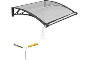 KIZYRQ 24x24 Inch Door Awning with Built-in Drainage - 2-Panel Polycarbonate Design for UV/Rain/Snow Protection - Sturdy Exterior Awnings for House Porch, Patio & Deck