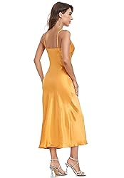 Women's Spaghetti Strap Midi Satin Silk Dresses