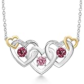 Gem Stone King 925 Silver and 10K Yellow Gold Pink Lab Grown Diamond Pink Tourmaline Heart Shape Pendant Necklace For Women (0.81 Cttw, with 18 Inch Chain)
