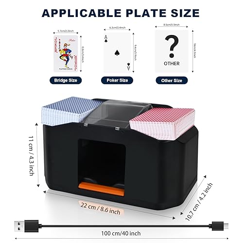 2 Deck Automatic Card Shuffler - Low Noise Rechargeable Electric Shuffler  For Poker & Card Games Rechargeable Poker Card Shuffler