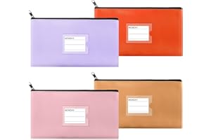 Sinzip 4 Pack Bank Deposit Money Bag, Heavy Duty Leatherette Security Zipper Wallet with Clear Window, Pencil Pouch, Coin Bag, Cash Bag, Tool Pouch, Assorted Colors (4 Pack Mix-Color01), Small