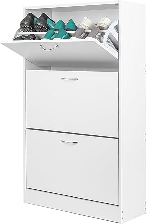 Homfa 3 Tier Shoe Cabinet Wooden Shoe Storage Cupboard Organizer