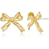MYCUTEY Gold Bow Stud Earrings For Women Cute Bowknot Statement Earrings Dainty Bow Jewelry Gift