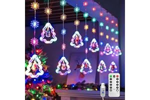 Christmas Window Led Lights, Curtain Fairy Lights, with Remote Control, USB Powered, 8 Lighting Modes (Colour,Xmas Tree+Snow)
