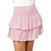 CharmWM Girls Mini Skirts High Elastic Waisted Tiered Smocked Ruffle Skirt with Shorts US Size 4-15