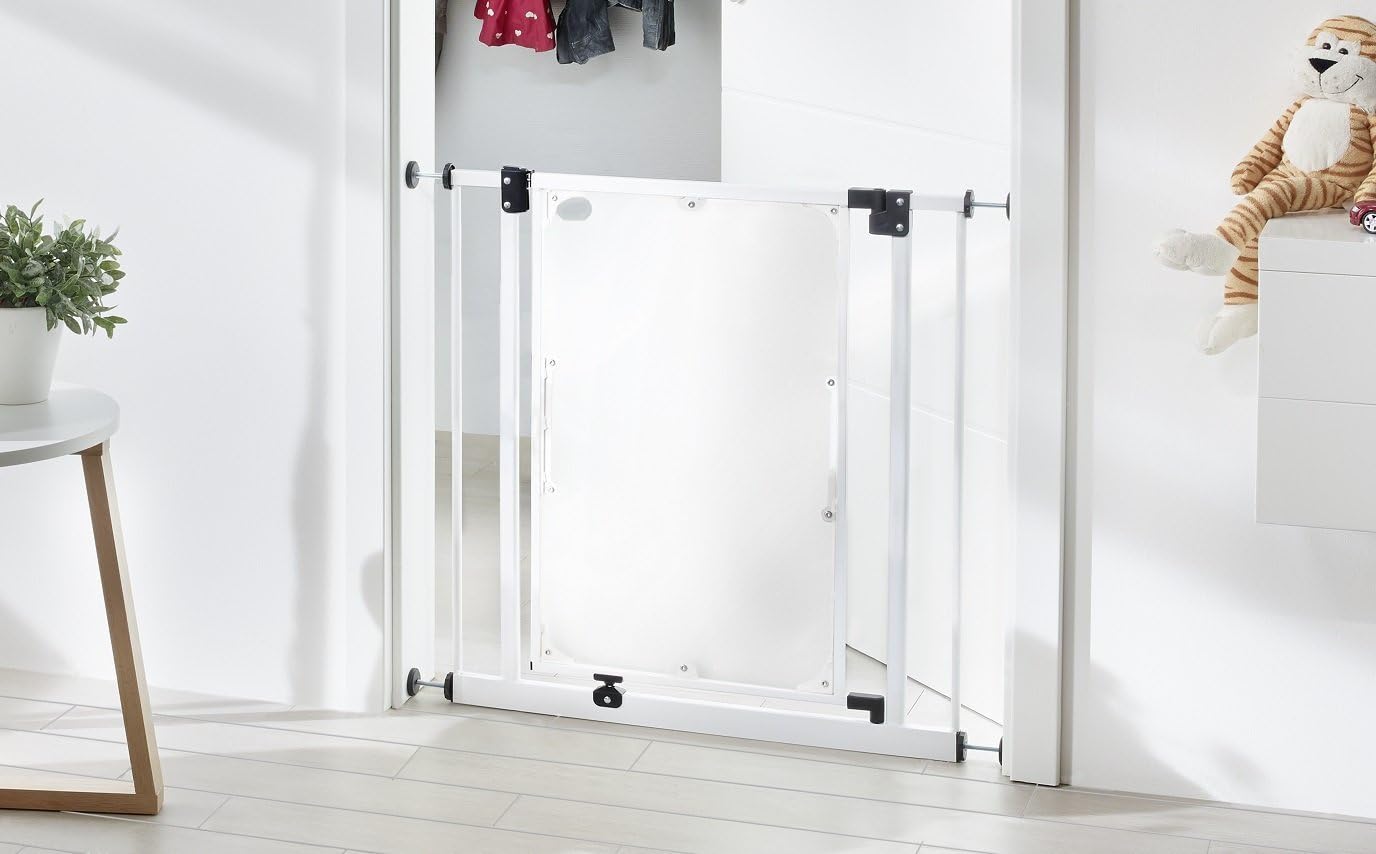 Van Hoogen® "PLEXI" Safety Barrier for Door/Stairs in Plexiglass for Lengths of 62 cm - 212 cm | Height 77 cm | No Drilling | Traps | Easy Assembly | Baby Child