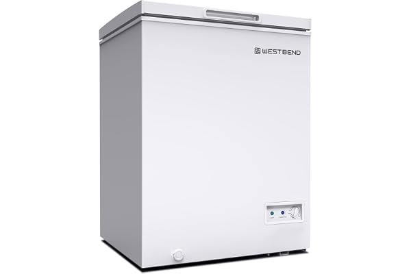 West Bend Chest Freezer with Adjustable Temperature Control, Free-Standing with Single Flip-Up Lid, Manual Defrost with Drain Perfect for Homes, Garages, Basements, 5-Cu.Ft, White