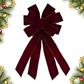 CHMOART Christmas Wreath Bow 20 x 11 Inches Large Christmas Bows Burgundy Red Velvet Bow Winter Farmhouse Bow Xmas Tree Topper Ornament Bow for Home Front Door Decorations