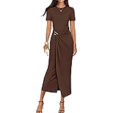 ZESICA Women's 2026 Summer Short Sleeve Bodycon Midi Dress Crewneck Ruched Split Wedding Guest Cocktail Wrap Dresses