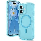 Urarssa for iPhone 16 Case Cute Curly Wave Shape Translucent Matte Hard Back [Full Camera Protection] [Compatible with MagSafe] for Women Men Shockproof Phone Case for iPhone 16, Sky Blue