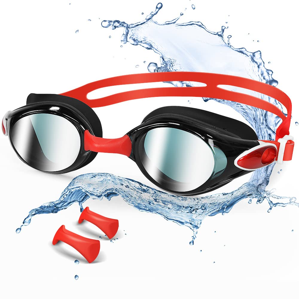 eECO-FLYING Adult Swimming Goggles New tech for anti-fog Clear Goggles Swim men women swim goggles No Leaking (Red)