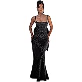 Basgute Floral Jacquard Satin Prom Dresses for Women with Bow Mermaid Long Formal Evening Party Gown