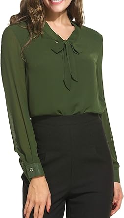 Modase Blusa de Gasa para Mujer, Informal, con Lazo, Cuello de Corbata, para Oficina, de Manga Larga, para Trabajo: Amazon.es: Ropa y accesorios