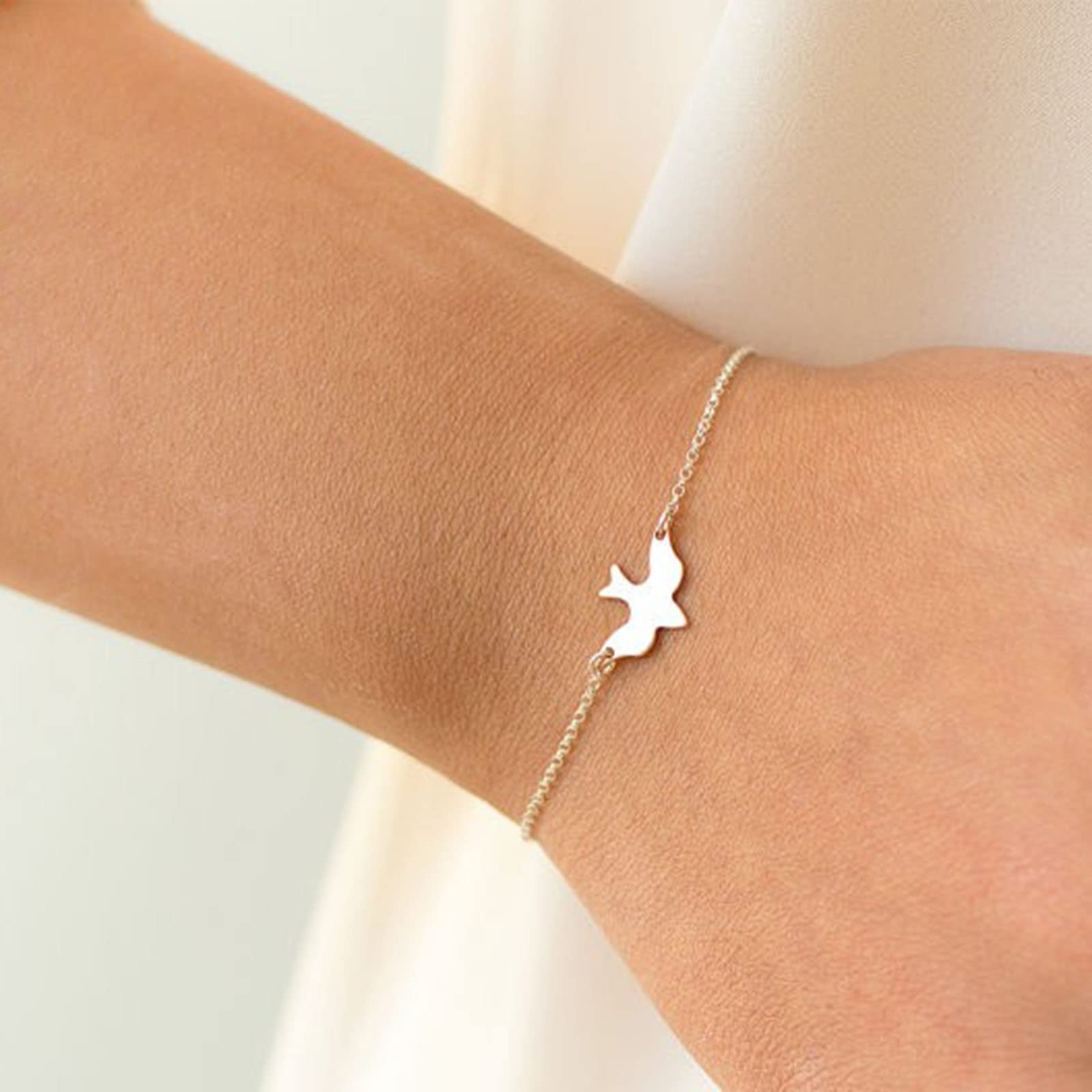 Aneneiceera Dainty Peace Dove Wedding Bracelet Hand Chain Tiny Bird Handmade Bridal Bracelet Jewelry Gifts for Women Teen Girls