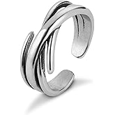 HZMAN Stainless Steel Ring for Women Retro Multi-layer Open Rings Size 7-9