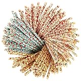 Paper Straws - 160-Pack White, Yellow, Green, and Peach Colored Drinking Straws with Floral Designs