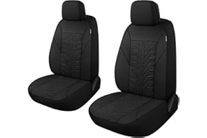 CAROMOP Car Seat Covers Front Set, Washable and Breathable Premium Cloth Seat Covers for Cars, Universal Fit for Most Car Interior Covers-Sedan Truck SUV(Black)