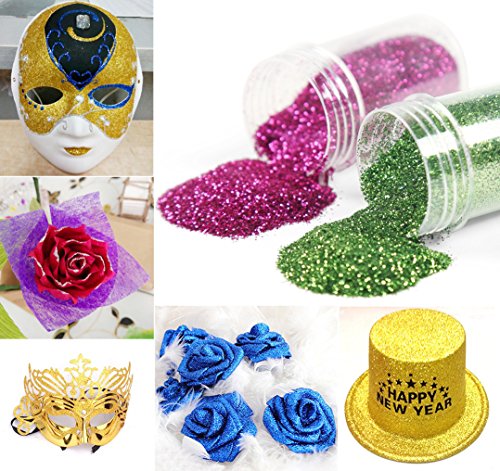 Korlon Glitter Powder Shakers, Extra Fine Glitter Set, Arts and Crafts Supplies Loose Cosmetic Glitter, Great for Slime, Scrapbooking, Face, Body, Nail Arts, Holiday Craft, Assorted Colors, Set of 12