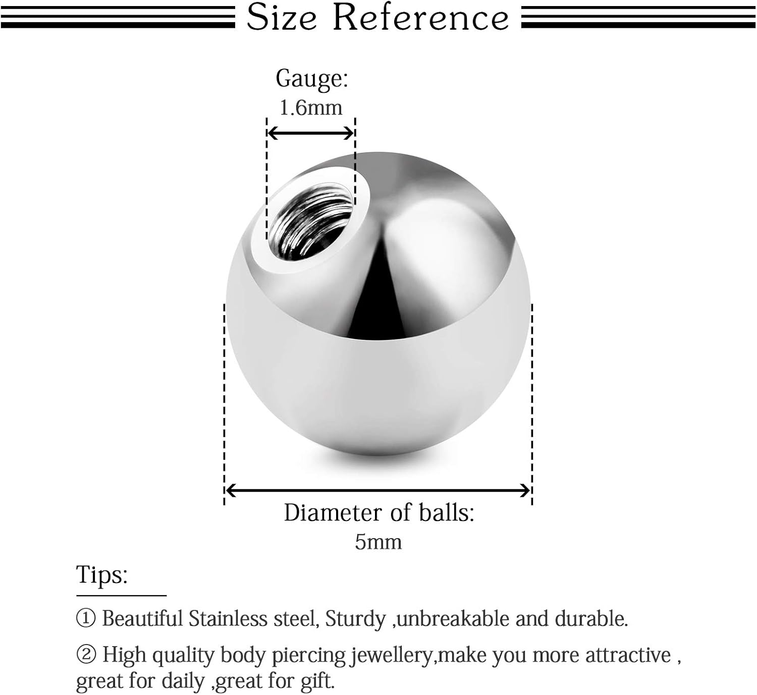 LAURITAMI 4249PCS 14G Mix Color Replacement Piercing Balls Stainless