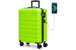 Krute Carry On Suitcase with wheels 21 Inch Airline Approved Hard Shell Luggage with USB Charging Port & TSA Lock Lightweight PC ABS AppleGreen