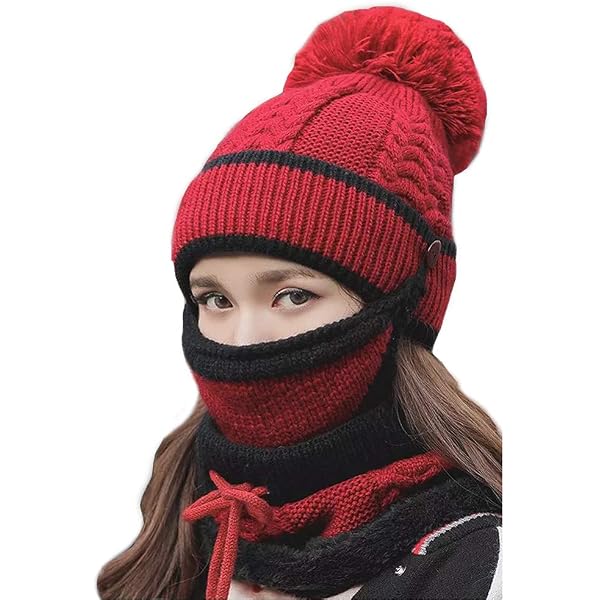 Leories Women's Beanie & Scarf Winter Set - Slouchy Knit Skull Cap In Red, Acrylic With Fleece Lining - View #12