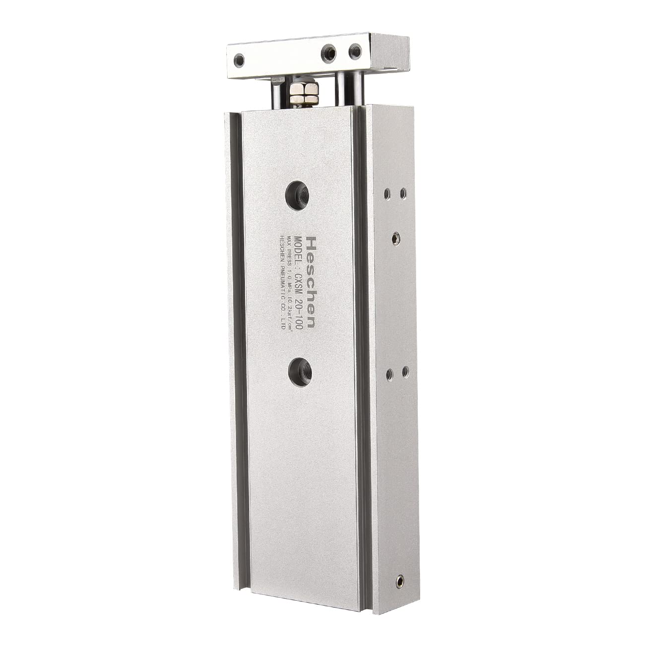 Heschen Dual Aluminum Air Cylinder CXSM 20-100 Guide Rod Plate Double Rod Guided Pneumatic Slide Bearing Cushioned 20mm Bore 100mm Stroke Double Acting