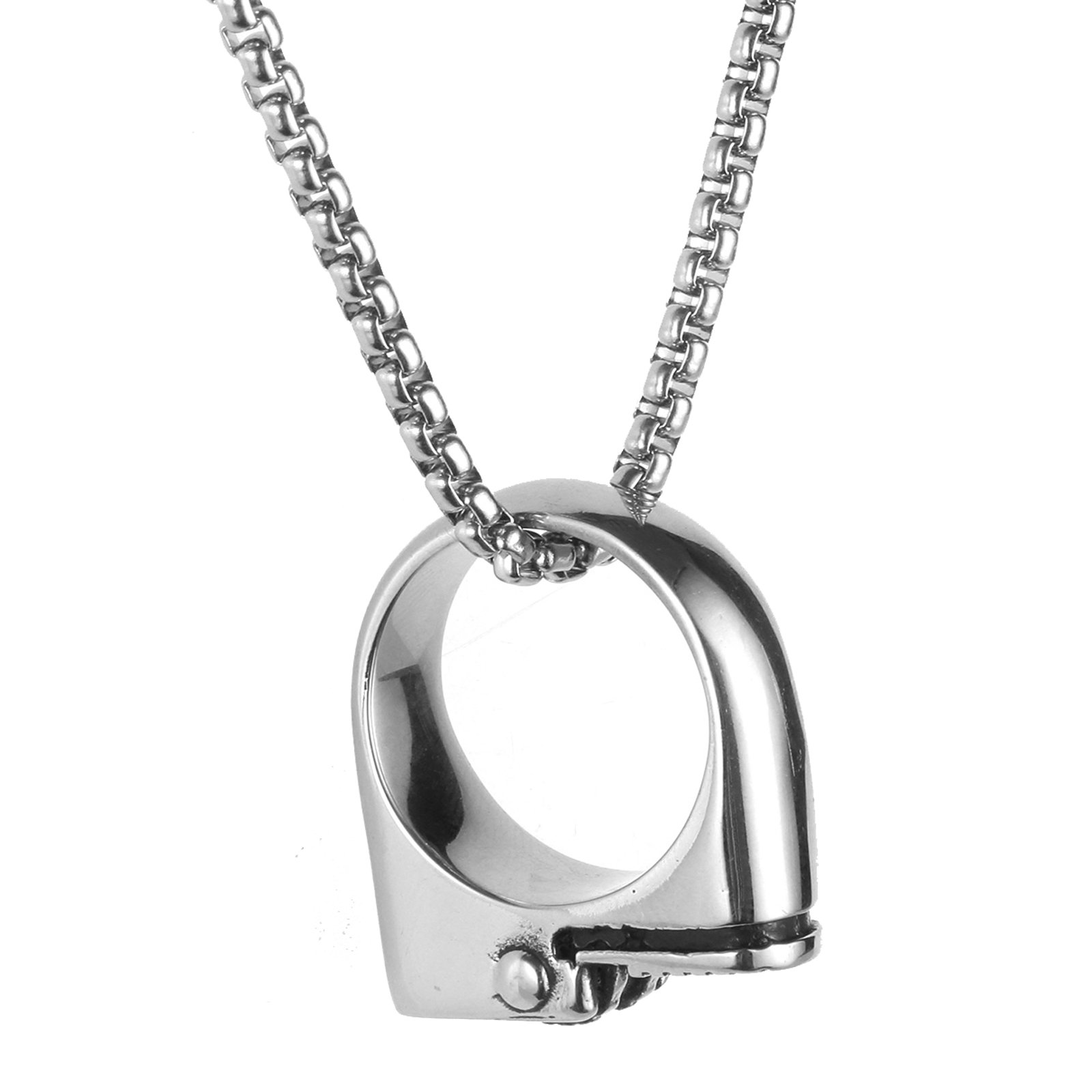 PAURO Men'S Stainless Steel Personal Lighter Ring Pendant Retro Punk Necklace For Lucky Biker With Chain