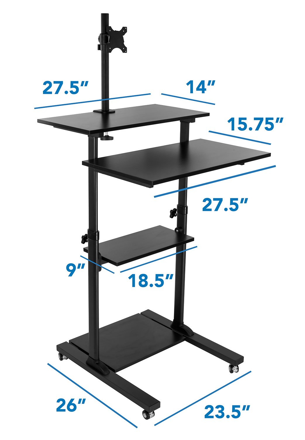 Mount-It Mobile Stand Up Desk / Height Adjustable Computer Work Station Rolling Presentation Cart With Monitor Arm (MI-7942B), Black