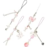 chihimoer 4PCS phone Charm Y2K Phone Accessories Aesthetic Keychain Star Flower Cute Decor String Cellphone Chain Pendant Strap Lanyard Butterfly Crystal Ribbon Bead Gothic Young