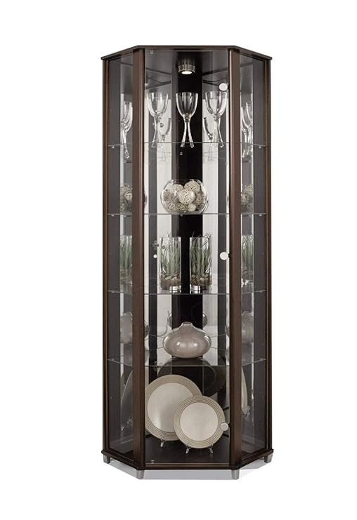 Fully Assembled HOME Corner Glass Door Display Wenge Dark Wood